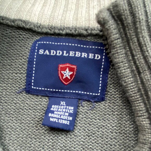 Saddlebred‎ Sweater Mens XL Gray Striped 1/4 Zip Pullover Classic Preppy Career - Picture 3 of 11